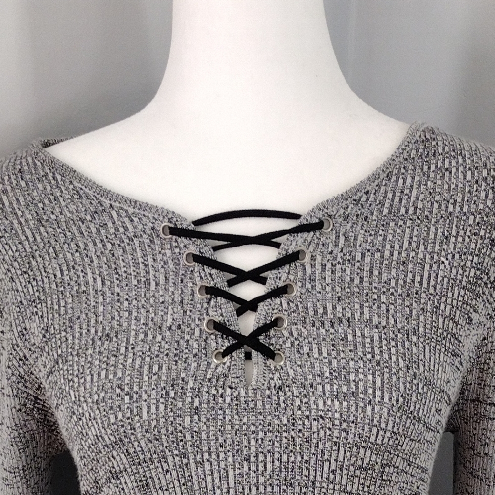Black and Gray Bodycon Sweater Dress - Picture 3 of 5